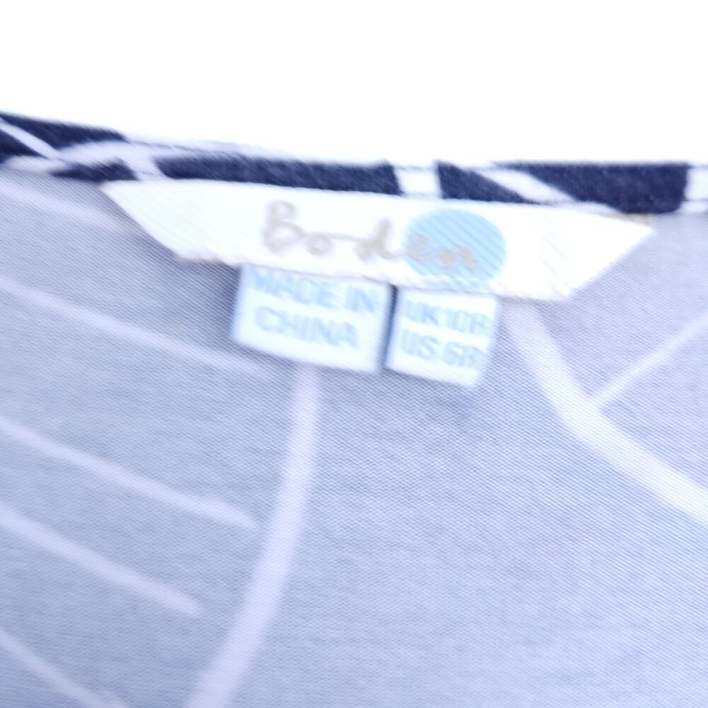 Boden Leaf Print Dress Size 6 Blue White With Embellished Beaded Neckline - Picture 4 of 5